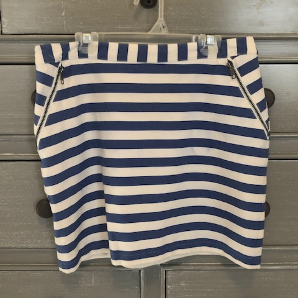 blue and white striped skirt